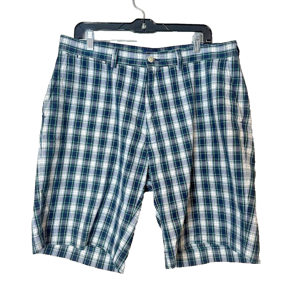 Polo Ralph Lauren Shorts Men's 36 Madras Blue Plaid Preppy Inseam 9" Academia